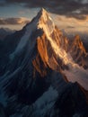 Snow-covered mountain with large, steep peak