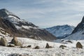 Snow covered mountain panorama on the Julier pass in Switzerland