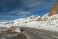 Snow covered mountain panorama on the Julier pass in Switzerland