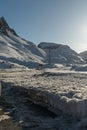 Snow covered mountain panorama on the Julier pass in Switzerland