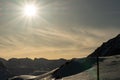 Snow covered mountain panorama on the Julier pass in Switzerland