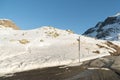 Snow covered mountain panorama on the Julier pass in Switzerland