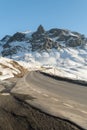 Snow covered mountain panorama on the Julier pass in Switzerland