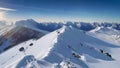 A snow-covered mountain, panoramic view, and high-detail photo of a deserted. Royalty Free Stock Photo