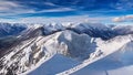 A snow-covered mountain, panoramic view, and high-detail photo of a deserted.