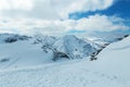 Snow covered mountain peaks in the Austrian Alps with dramatic cloudy sky Royalty Free Stock Photo