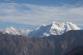 Snow-covered mountain peaks . Landscape view of Himalayas . Landscape view of Chaukhamba