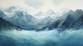 Winter Majesty: Glacial Mountains and Snowy Panoramic Scenics generated by AI tool