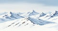 Snow-covered mountain range with multiple peaks under a light blue sky. The scene is Royalty Free Stock Photo