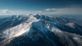 Snow-covered mountain range seen from Drohne. High-quality image created with AI. Royalty Free Stock Photo