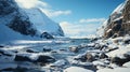 Arctic Snow Region: Majestic Beachfront Canyon With Hyperrealistic Marine Life