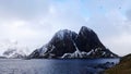 Reinefjorden and Hamnoy island on the Lofoten in Norway in winter