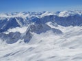 Snow covered mountain top in Austria. View of the Alps from the Zugspitze, the highest mountain in Germany