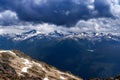 Snow covered mountain tops and distant ranges, BC, Canada Royalty Free Stock Photo