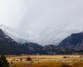 Snow covered mountains from Bear Lake Road in Rocky Mountain National Park. Royalty Free Stock Photo