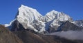 Snow covered mountains Cholatse and Tobuch, view from the Gokyo Valley