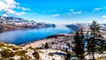 Snow Covered Mountains surrounding Kamloops Lake in central British Columbia, Canada