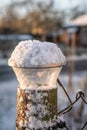 Snow-Covered Outdoor Post Light in Winter Morning Landscape Royalty Free Stock Photo