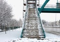 Snow-covered overpass stairs, winter, snown Royalty Free Stock Photo