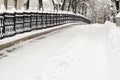 Snow-covered park in the center of Minsk. Belarus Royalty Free Stock Photo