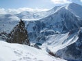 Snow-covered pass in the mountains