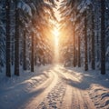 snowpath in forest in the morning Royalty Free Stock Photo