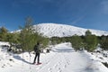 Snow Covered Path To Etna Mount, Hiker Take A Picture, Sicily Royalty Free Stock Photo