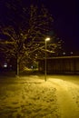 Snow covered pavements at night