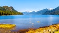 Snow covered peaks of the Coast Mountains surrounding the Pitt River and Pitt Lake in the Fraser Valley of British Columbia Canada Royalty Free Stock Photo