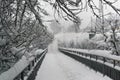 Snow-covered pedestrian bridge Royalty Free Stock Photo