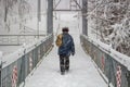 Snow-covered pedestrian bridge in winter Royalty Free Stock Photo