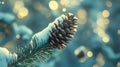 Snow-Covered Pine Cone on a Branch with a Blurred Background Royalty Free Stock Photo