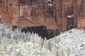 Winter Landscape With Thin Waterfall In Zion Nat. Park Utah