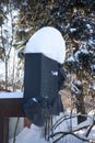 Snow covered portrait sculpture of Russian and Soviet theatre director Vsevolod Meyerhold in Balashikha, Russia.