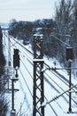 Snow-covered railroad daily in Erlangen, Germany Royalty Free Stock Photo