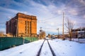 Snow covered railroad track in York, Pennsylvania. Royalty Free Stock Photo