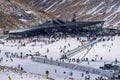 Snow covered The Remarkables ski resort. Main building. Royalty Free Stock Photo