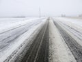 Snow Covered Road or Highway in Winter, Driving Co Royalty Free Stock Photo