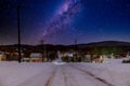 Snow Covered Roads Under the Milkway Royalty Free Stock Photo