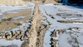 Snow covered rock quarry in winter Royalty Free Stock Photo