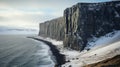 Snow-covered Rock Wall By The Ocean: Terragen Style, 32k Uhd