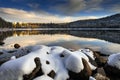 Snow covered rocks, Donner Lake, California