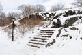 Snow Covered Rocks and Stairs at Central Park in New York City during the Winter Royalty Free Stock Photo