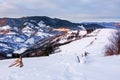 snow covered rolling hills of carpathian countryside landscape in winter Royalty Free Stock Photo