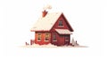Snow-covered roof of rural cottage. Smoke from chimney in a cold snowy season. Small wood building. Modern illustration Royalty Free Stock Photo