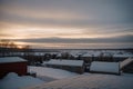 Snow-covered rooftop at dusk Royalty Free Stock Photo