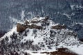 Snow covered ruins of a fortification, Romania