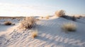 a snow covered sand dunes with bushes and plants Royalty Free Stock Photo