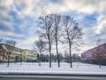 Snow covered schoolyard Royalty Free Stock Photo