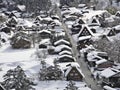 Snow-covered Shirakawago village in winter recorded on February 18, 2022. Beautiful Tradi